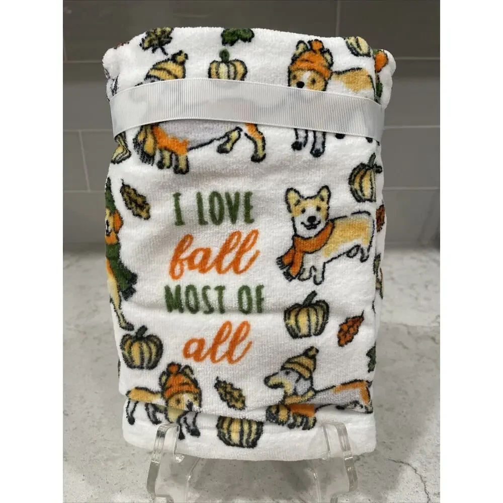 I LOVE FALL MOST OF ALL Dog Hand Towel (2) Corgi Dachshund Pug Bulldog Retriever